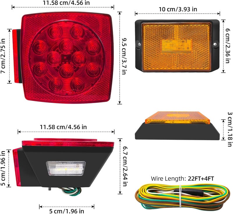 fouwick LED Trailer Light Kit,License plate light, 12V,IP67 Waterproof for Under 80 Inch Boat utility Trailer Trucks Campers RVs Snowmobiles DOT Compliant(Lights Kit) - Image 2